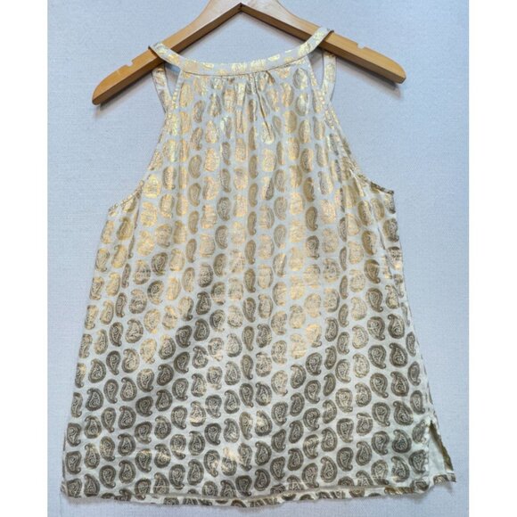 St Tropez Womens Linen West Top Lightweight Size M White Gold Paisley Sleeveless - Picture 2 of 11